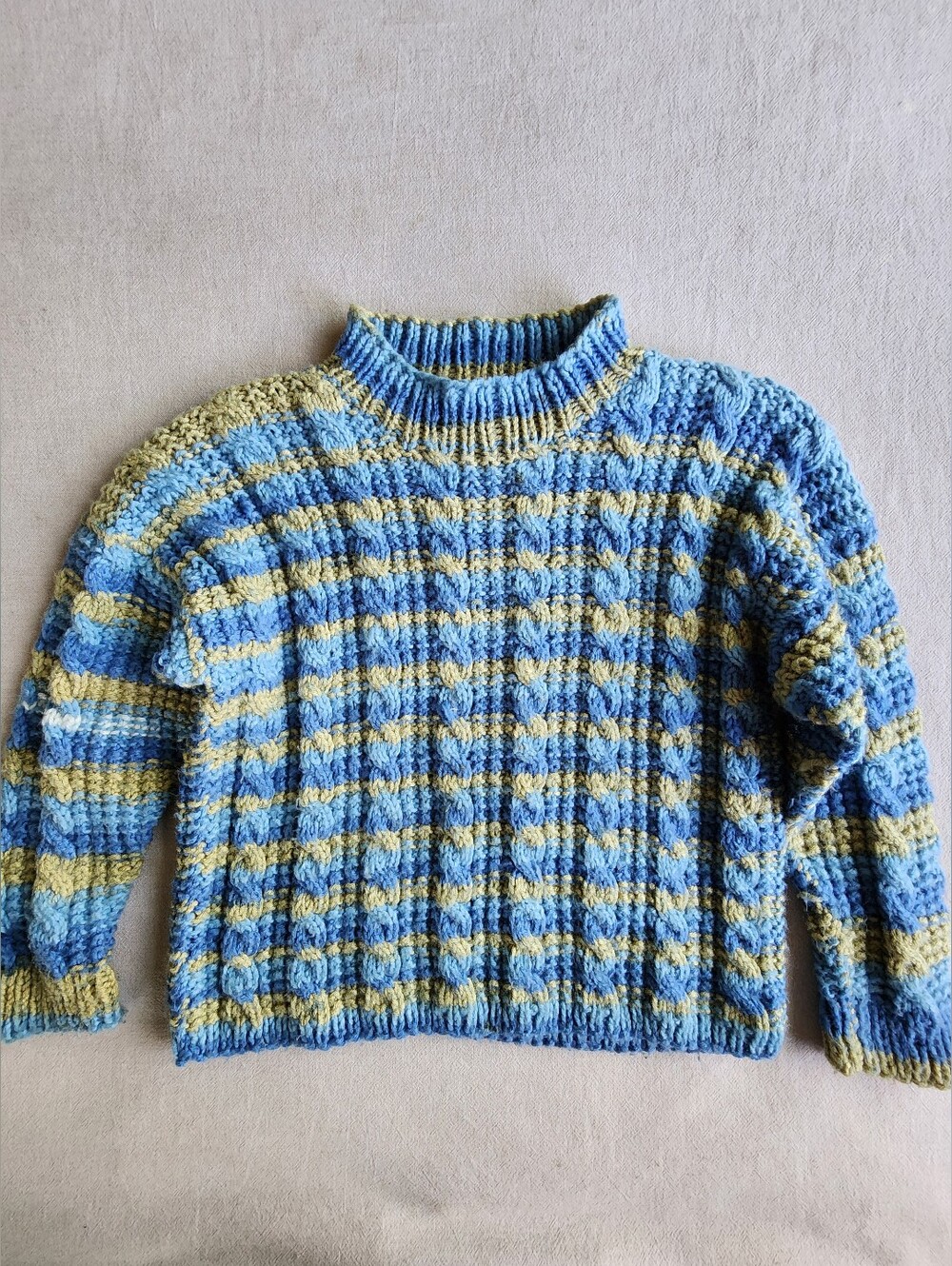 Handmade Vintage Knit Toddler Sweater Striped Blue Green